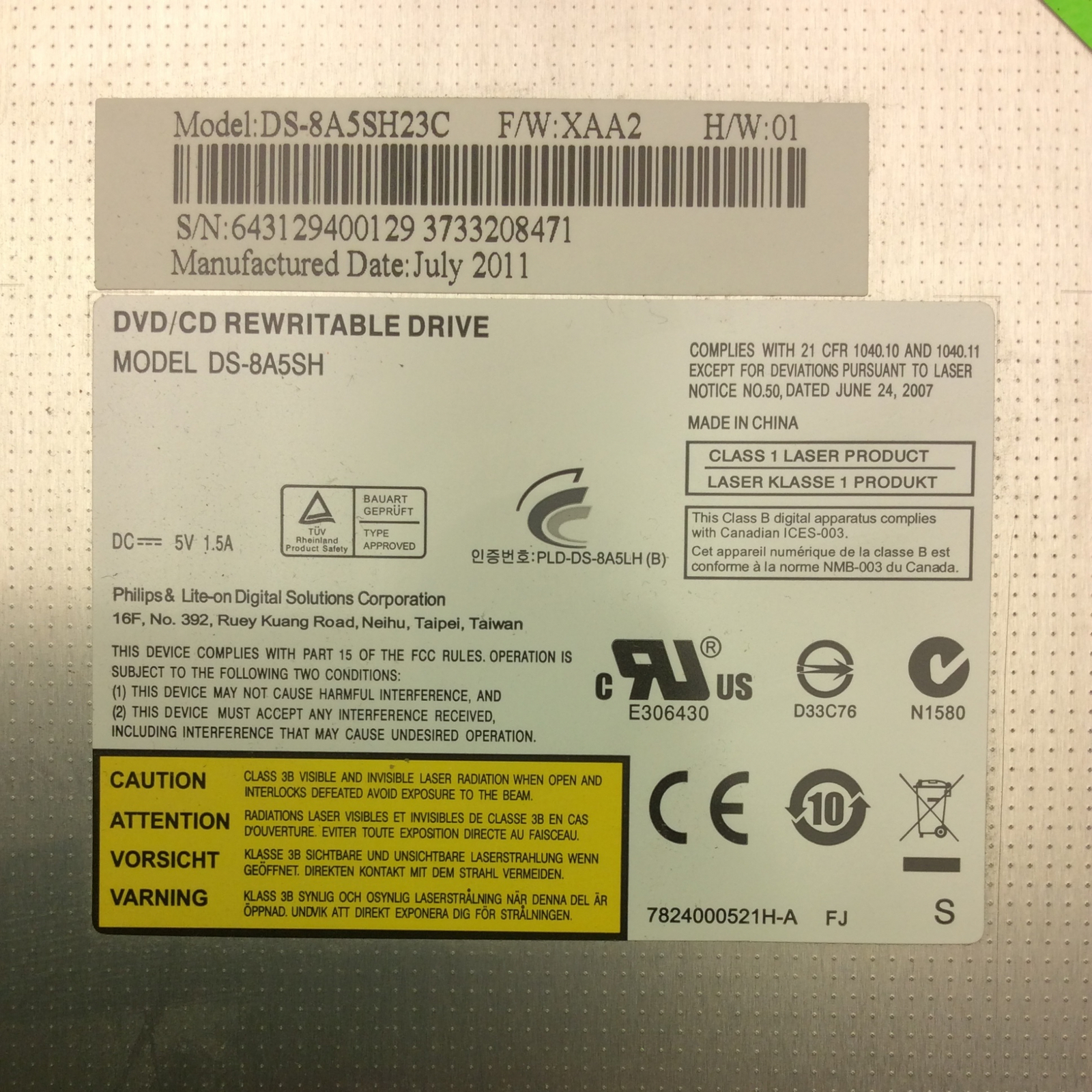 Asus A73S A73AVTH72 Laptop Computer Optical Disc Drive DS8A5SH DS