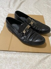 Prada Leather Loafers Black Metal Logo Size 8