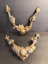 Pair of Antique Lead Ornament/Furniture Decoration/Pediment/France C.1900/Gold