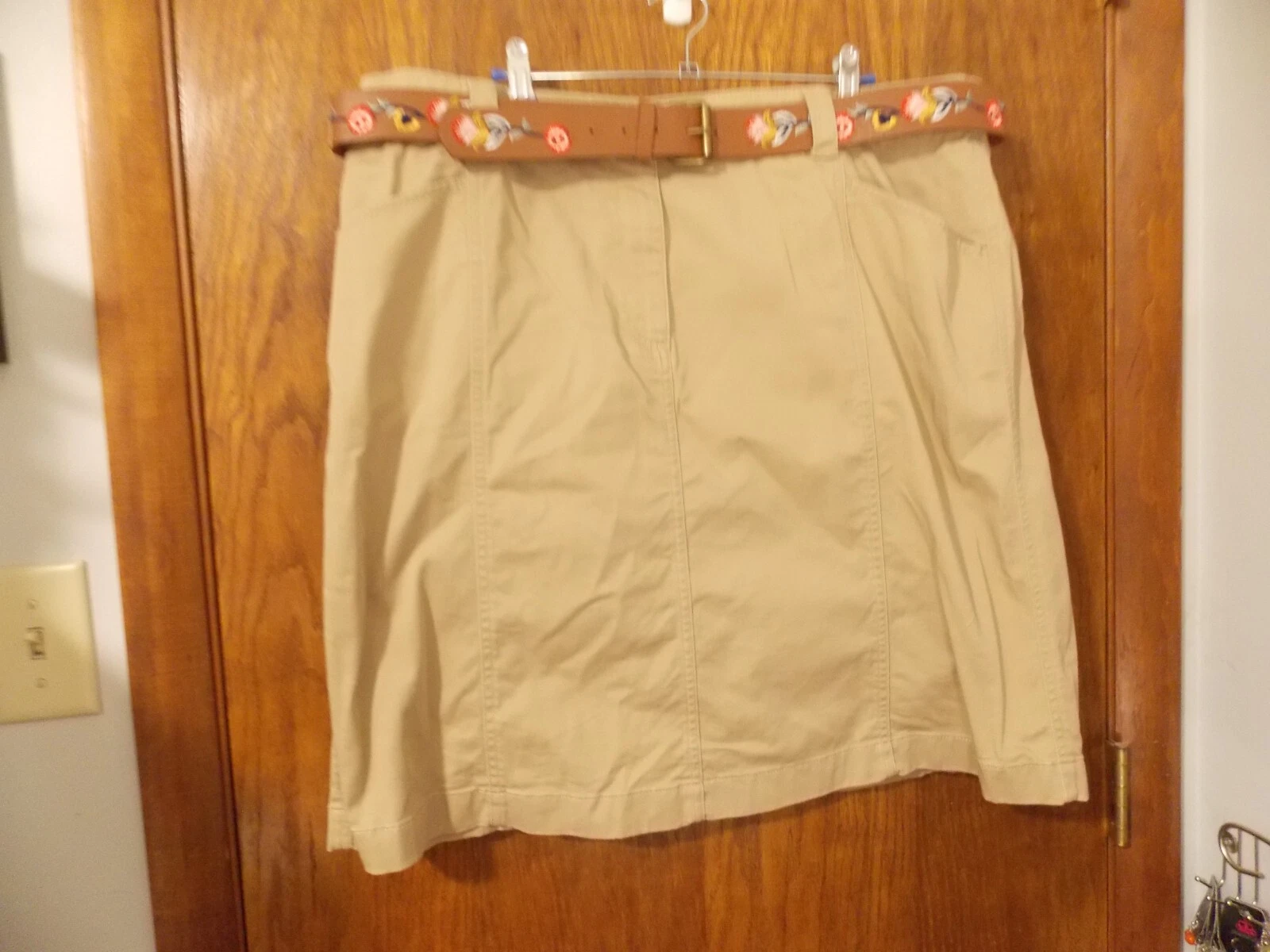 LLBean brown cotton twill straight skirt w/belt. Size 18W.