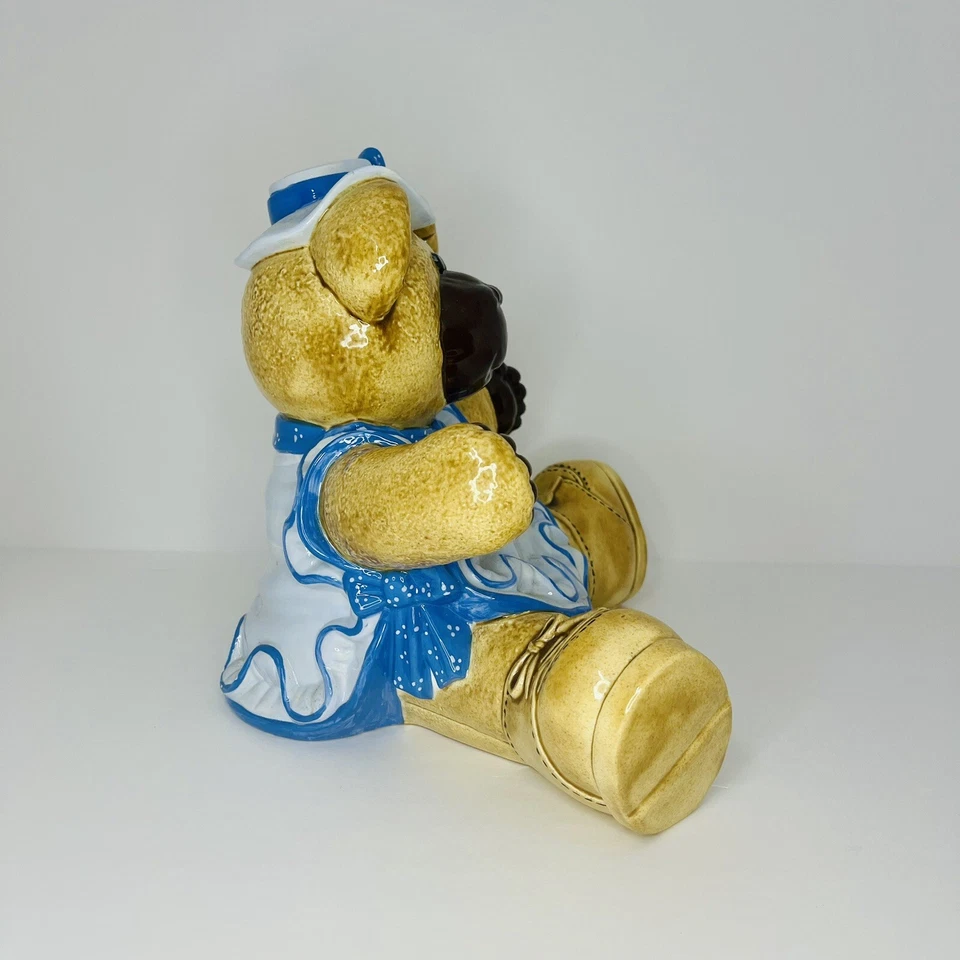 Estatuilla vintage de cerámica de oso de peluche porcelana marrón azul Foto 3 de 4