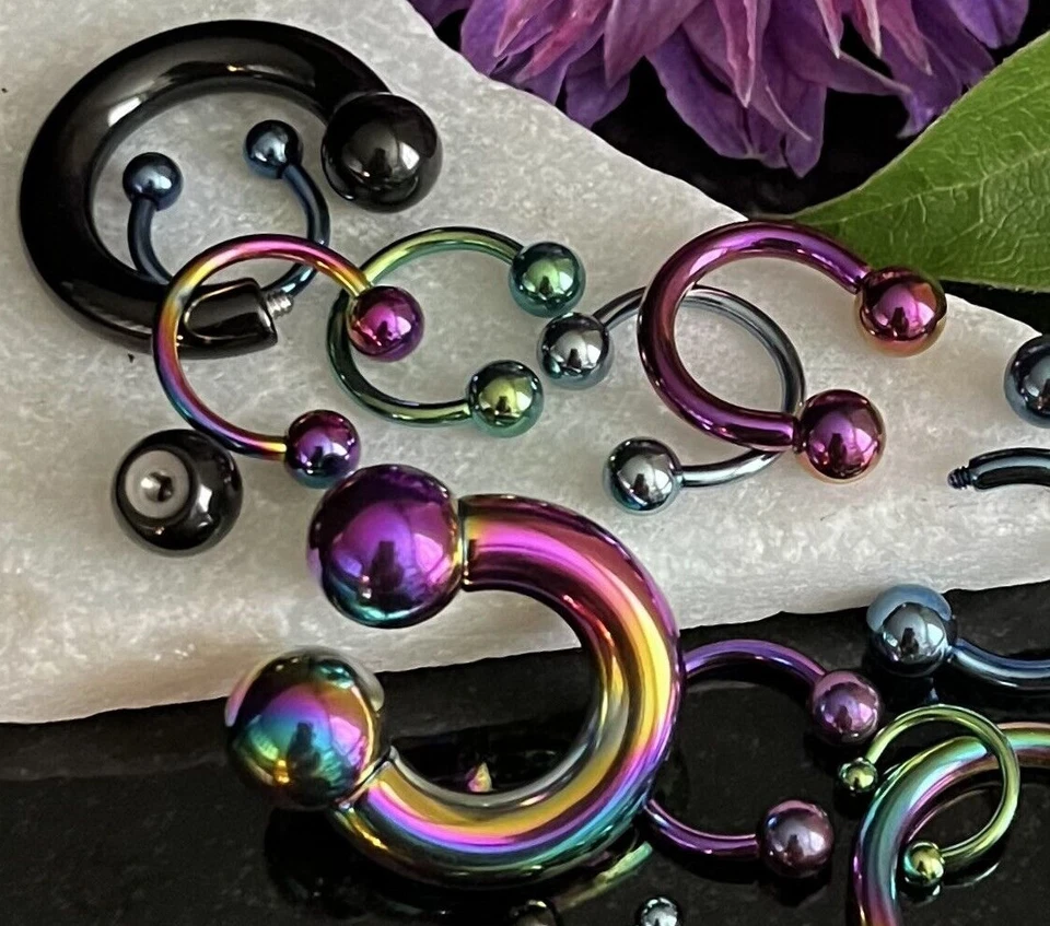 1pc Titanium Anodized Circular Barbell Horseshoe Septum, Eyebrow, Nipple Ring - Image 3 of 3