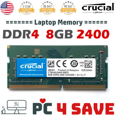 Mémoire RAM Crucial DDR4 SO-DIMM Pour Portable - 4 Go, 8 Go, 16 Go, 3200/2400/2666 MHz, Garantie à Vie
