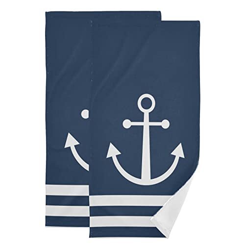 Nautical Hand Towels for BathroomWhite Stripe Anchor