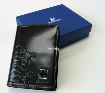 Swarovski Dragon Card Holder Black Leather Men/Unisex Crystal Authentic 1114125
