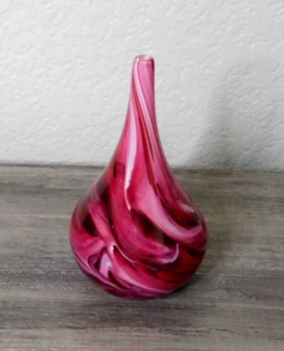 Vintage Glass Tear Drop Swirl Vase ~ Red & White Murano Vase ~ Signed Mellara?🏺