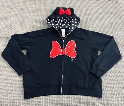 Disney Minnie Mouse Womens Ears Sweatshirt Hooded Black Size