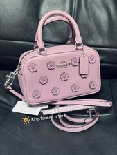 NWT COACH CAJ99 Satchel Crossbody Bag Floral Applique Smooth Leather Lilac