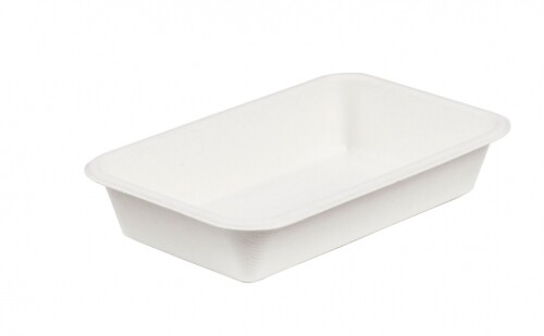 500 x White Bagasse Paper C3 Deep Food Tray 8.5x5"" - Compostable Sugarcane