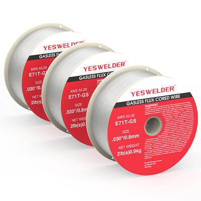 Gasless Flux Core Mig Wire, Mild Steel E71TGS .030 0.8mm, 2-Pound Spool, 3-Packs