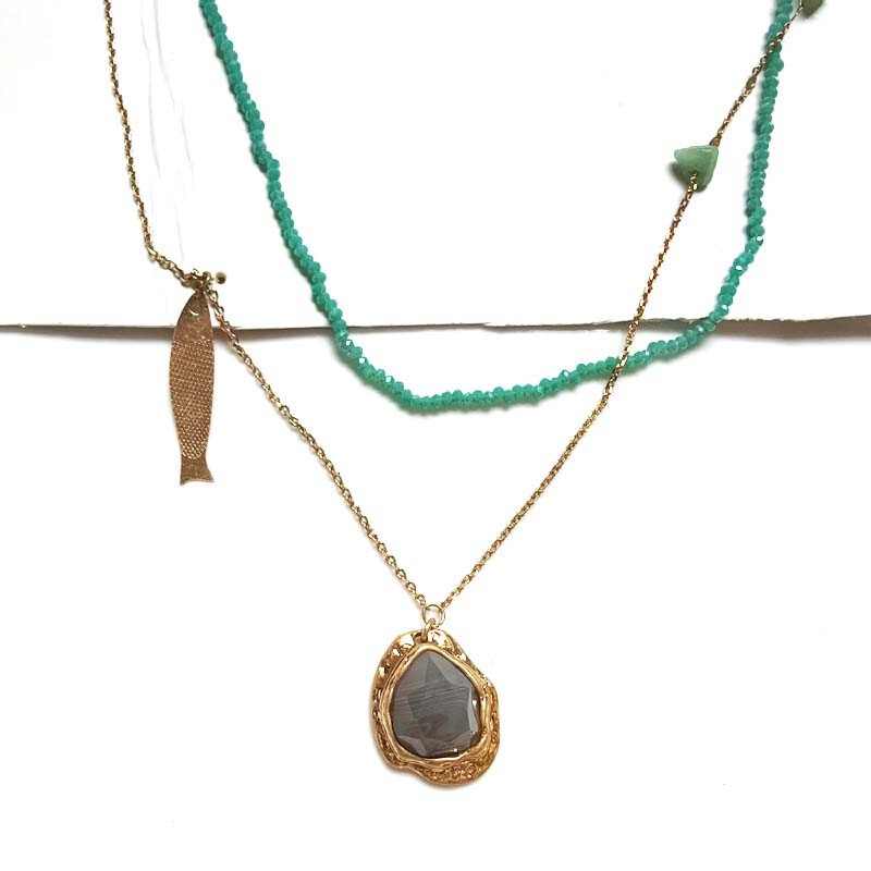 New 2pcs Zara Boho Stone Pendant Necklace Chic Women Party