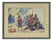 Henri Laussucq  (b 1882) French / American WC  market scene of Chichicastenango