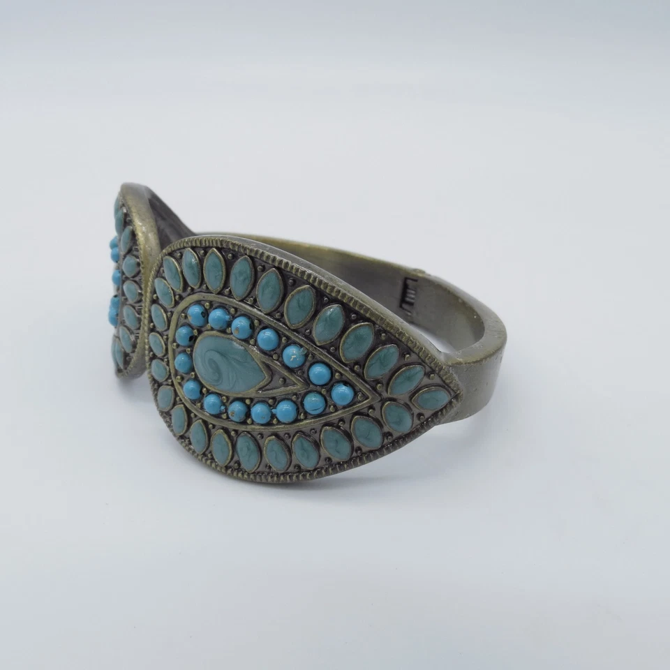 Brazalete Brazalete Bisagra Esmaltado Estilo Suroeste Azul Tono Bronce 7.25" Foto 3 de 4