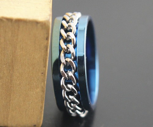 Mixed Bulk Lots 32pcs Blue Stainless steel Men's Spin Jewelry Wholesale Rings - Picture 4 of 14