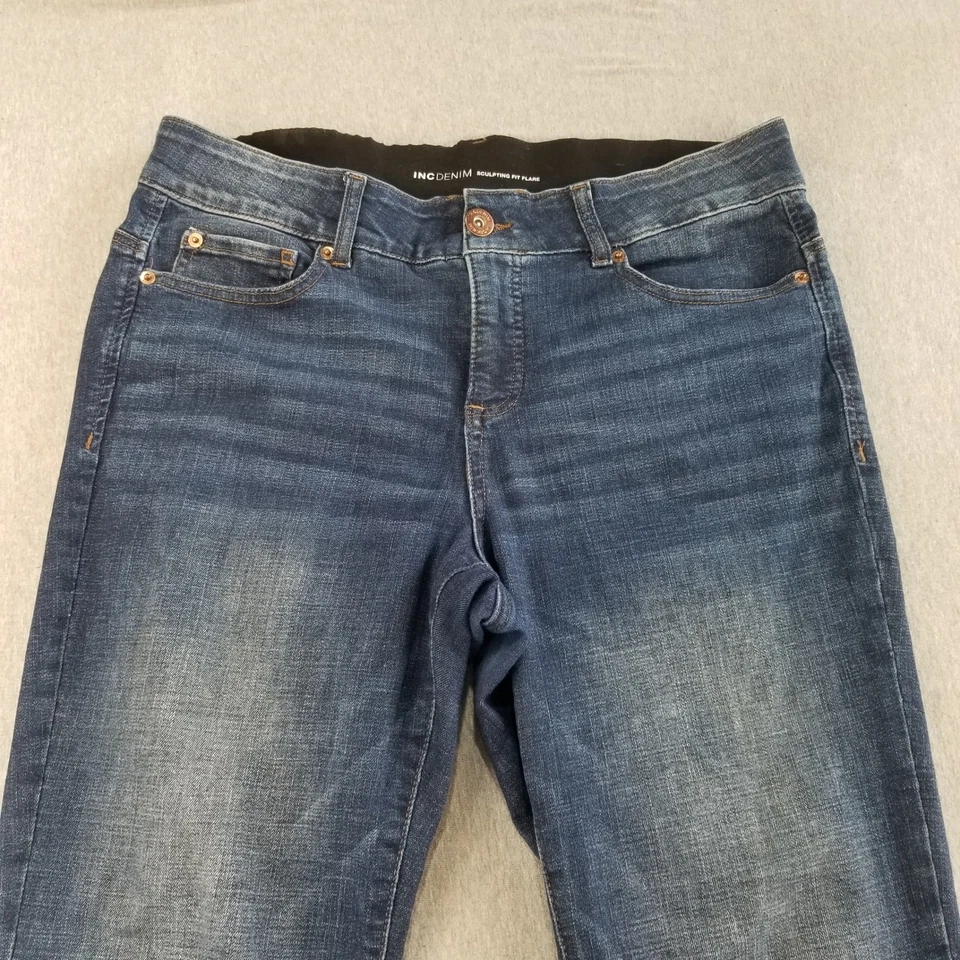 Pantalones de mezclilla Inc para mujer talla 12 azul lavado oscuro banda elástica cintura cómodos suaves Foto 2 de 4