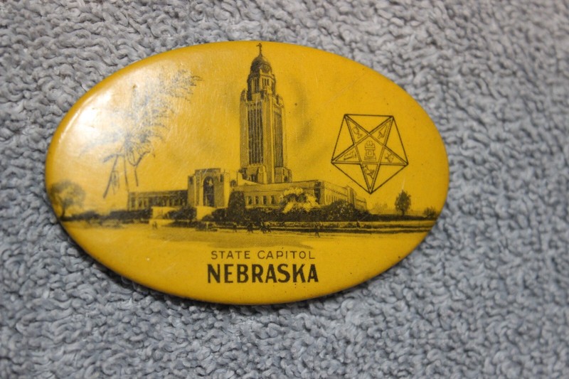Vintage Nebraska State Capital fraternal symbol 2 3/4" pocket mirror