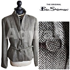 Ladies Ben Sherman Tweed Check Thick Mac Coat Uk Size S