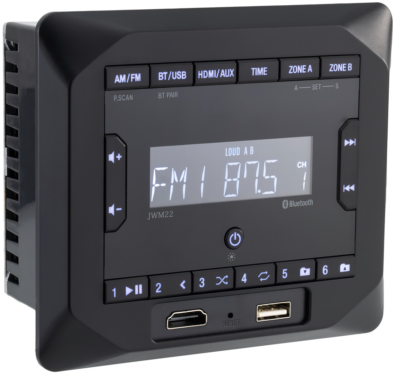 Jensen JWM22 AM/FM/Bluetooth/USB/HDMI/AUX Cube Wall Mount Stereo, A2DP