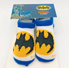 Batman infant Booties 0-12 mos TM DC Comics. Blue, white Black