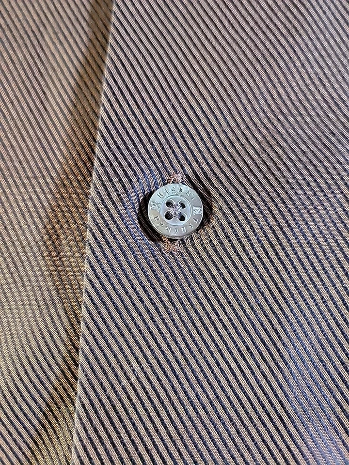 Camisa Para Hombres Hickey Freeman Abotonada Grande Algodón Marrón y Negro Rayas Italia Foto 3 de 4