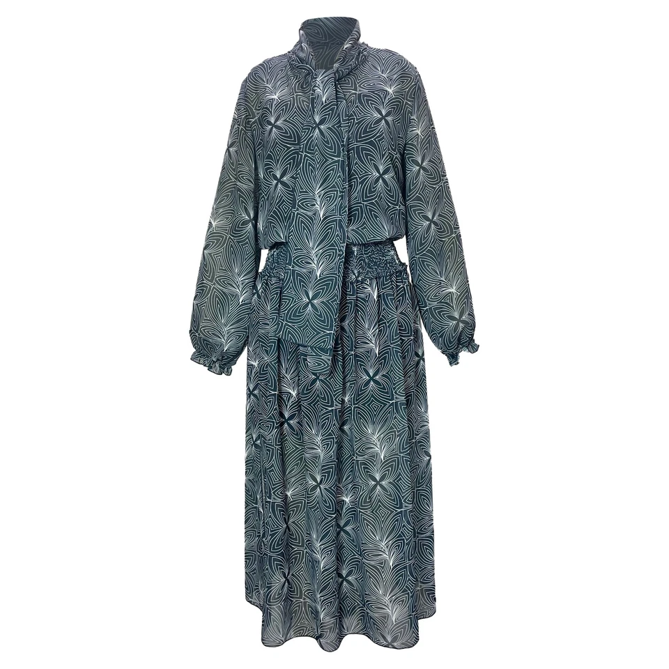 See By Chloé Tie-Neck Shirred Printed Georgette Midi Dress In Chloé Wom Size 38