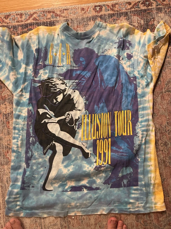 Camiseta De Colección 1991 Guns N' Roses Illusion Tour XL Azul Líquido Tie Dye Banda AOP 90s Foto 2 de 3