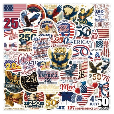 30Pcs Random USA 250th Anniversary Years Of Independence Patriotic Stickers