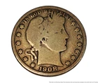 Circulated 1908 D Denver Mint Barber Silver Half Dollar