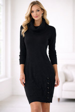 LAUREN RALPH LAUREN dress sz M Black Cowl Neck 3/4 Sleeve Sweater body con