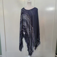 Demdaco Size OS Navy White Puff Polka Dot Striped Sheer Poncho Wrap