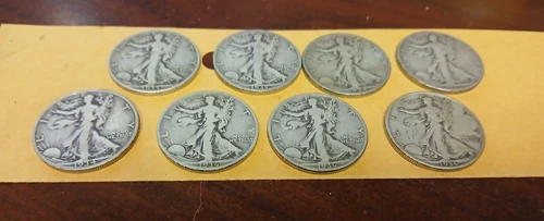 8 Walking Liberty Half Dollar  1929-1934-1935-1936 Coin USA 90% Silver