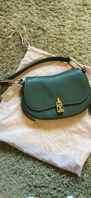 Coccinelle Green Pebbled Shoulder Bag Gold Buckle Accent Detachable Strap