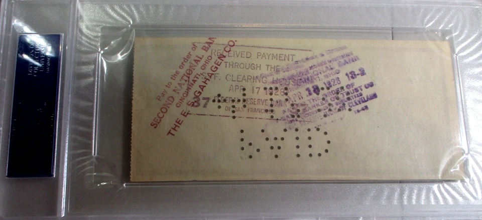 George "High Pockets" Kelly / Cheque bancário pessoal assinado 1928 / PSA/DNA lajeado - Imagem 4 de 4