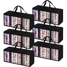 Criusia 6 Pack DVD Storage Bags, Clear PVC Media Organizer with 6 Pack, Black 