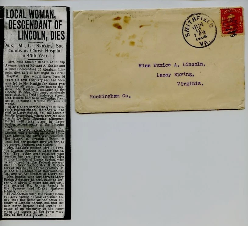 Lincoln Family Letters 1906–1915 + 1925 Obit | Virginia Postal History Archive - Image 3 of 4