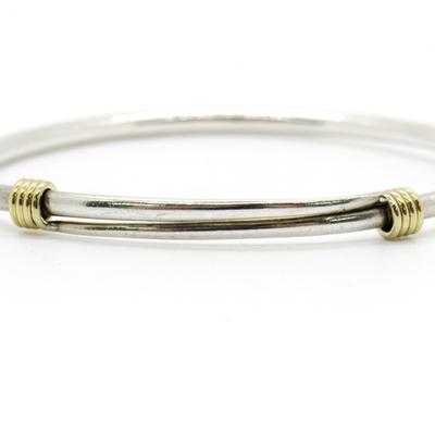 アクセサリー Vintage Silver&Gold Combi Bangle 750 925 VINTAGE STERLING SILVER .925 + 18K 750 WIRE MFA FANCY TWO-TONE