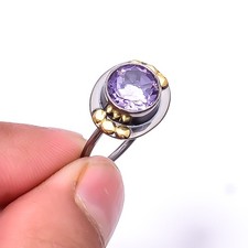 Natural Purple Amethyst - Black And Gold Plated 925 Sterling Silver Ring s.8 R55