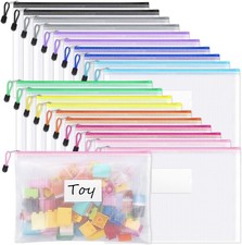 20 Pack Mesh Zipper Pouch Bags, A4 Letter Size, Zipper Bags with Label Pocket,