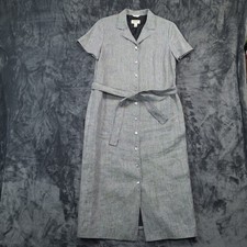 Talbots Dress Womens 12 Gray Short Sleeve Belted Button Front Irish Linen Petite