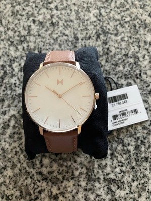 MVMT Analog Quartz Watch White Dial Rose Gold Case Brown Leather Strap w/ Box