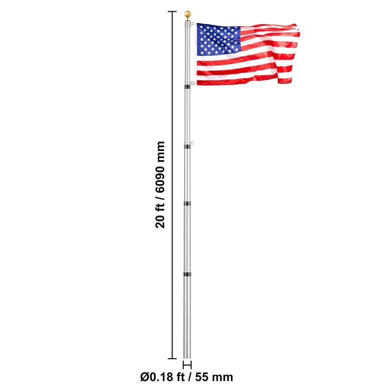 20FT Extendable Flagpole Set Aluminum Alloy Outdoor Flag Adjustable Easy Install