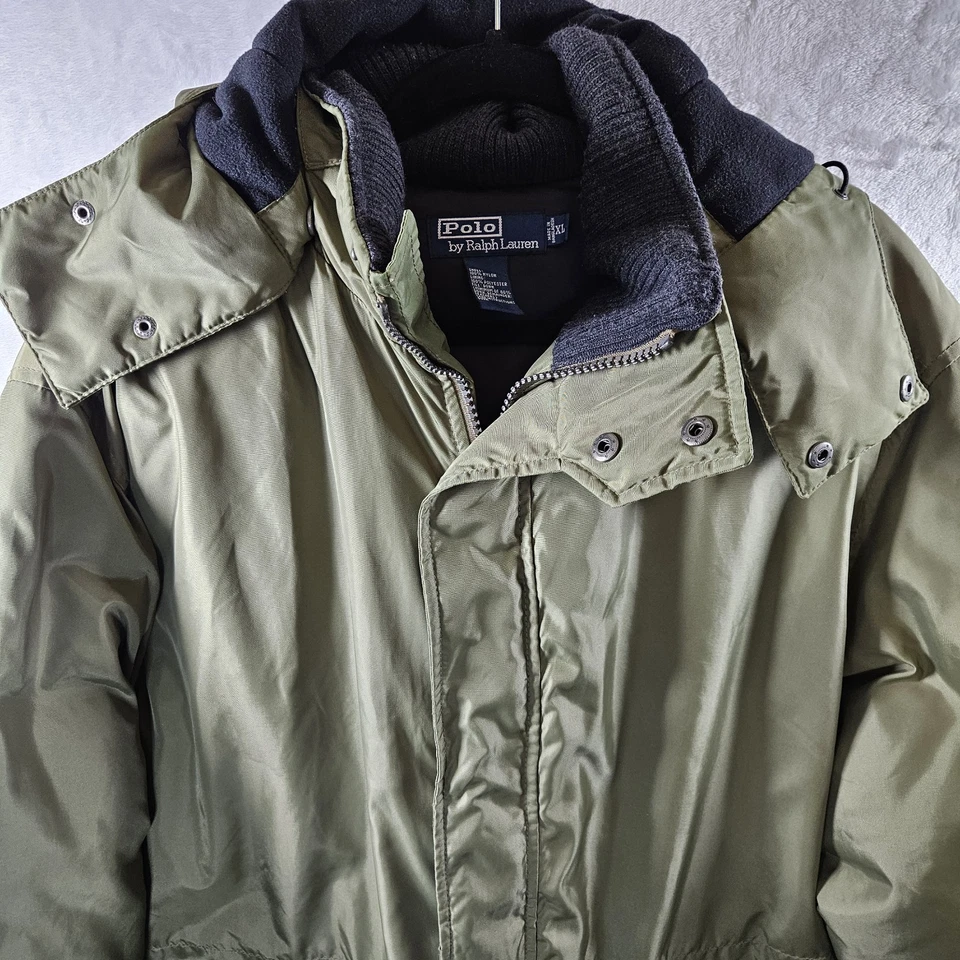 Abrigo de plumón Polo Ralph Lauren para hombre XL verde oliva parka capucha extraíble Foto 3 de 4
