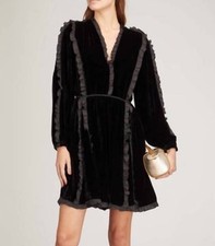 ULLA JOHNSON ruffle trim erika velvet dress in noir silk 2 black