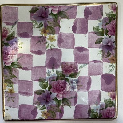 Mackenzie Childs Rose Petal Pink Honeymoon Check 7 3/4 Trivet Tile
