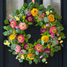 Spring Wreaths for Front Door 24 Inch Outdoor Spring Wreath,Handmade Silk Wr..