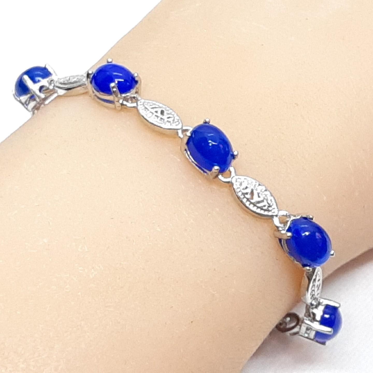 World Class 7.60ctw Blue Opal & White Sapphire 925 Sterling Silver Bracelet
