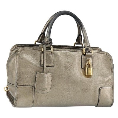 LOEWE Anagram Americana 28 Hand Bag Leather Gold Auth 147012