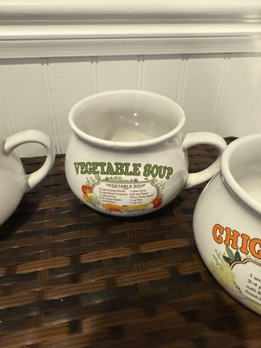 Dat'l Do It Soup Bowls Mugs With Recipes Set Of 4 Veggie Potato Tomato Chicken - Picture 5 of 12