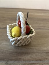 Vintage Cherry Apple Lattice Ceramic Pottery 2.5" Fruit Basket Made In Italy