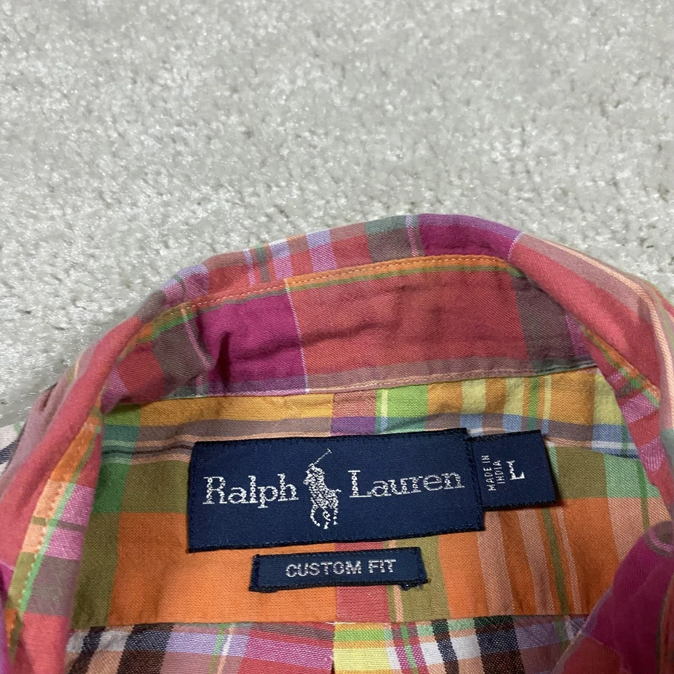 Camisa Ralph Lauren Para Hombres L Naranja Madrás A Cuadros Botones Ajuste Personalizado Poni Preppy Foto 2 de 4